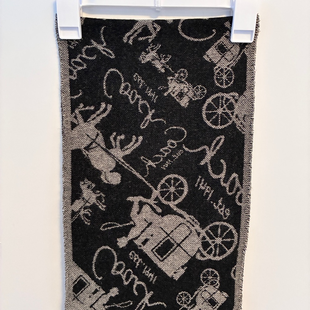 Coach Horse & Carriage Motif Black Gray Reversible Wool Cashmere Muffler Scarf - Picture 3 of 8